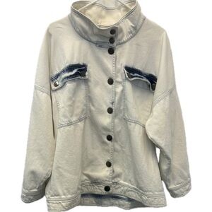 Cabi Drew Jacket #5853 White Light blue/Blue Fade Wash Women Size M